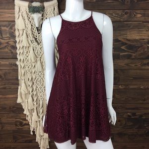 Touch Blue | Lace Mesh Cami Dress Burgundy Wine‎ Red